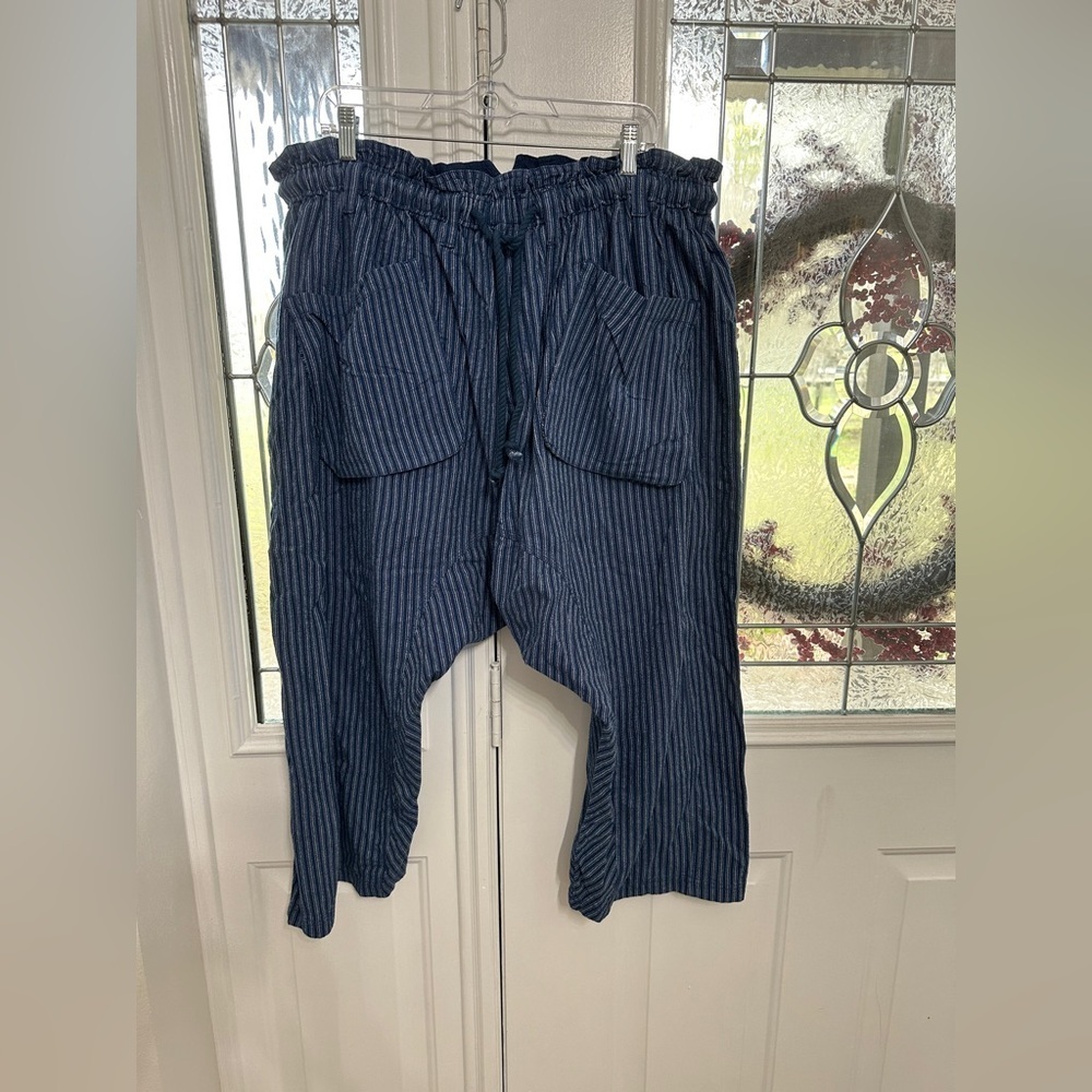 Free People Navy Pinstripe Wide Leg Pants - Picture 3 of 10